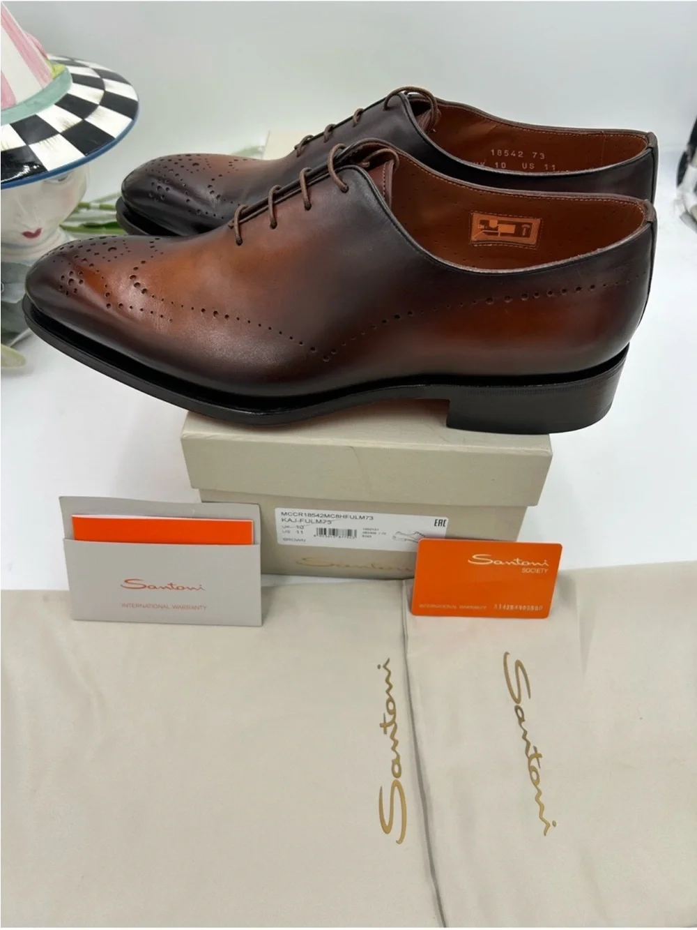 Santoni Men’s  gradient Brown Burnished Leather Oxford Shoes. Size 11